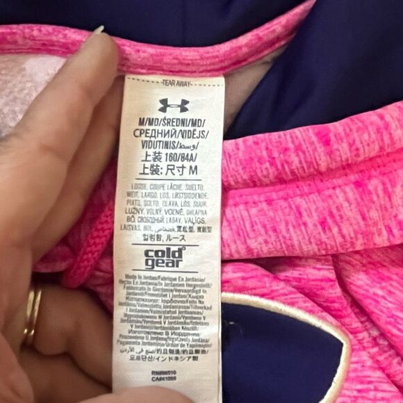 Under Armor Cold Gear Hot Pink Navy Logo Pullover Hoodie Size M - Picture 6 of 7